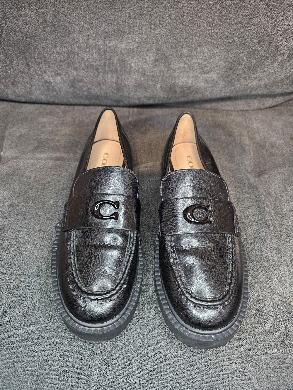 Coach Women's Leah Platform Leather Lug Sole Loafers